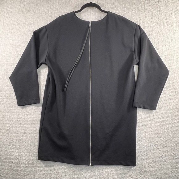 ZARA Black Shift Dress 3/4 Sleeve Crew Neck Back Zip Stretch USA L - Picture 5 of 10